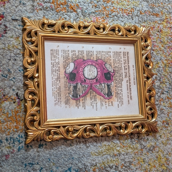 Other - Pink Skull Art with Gold Frame